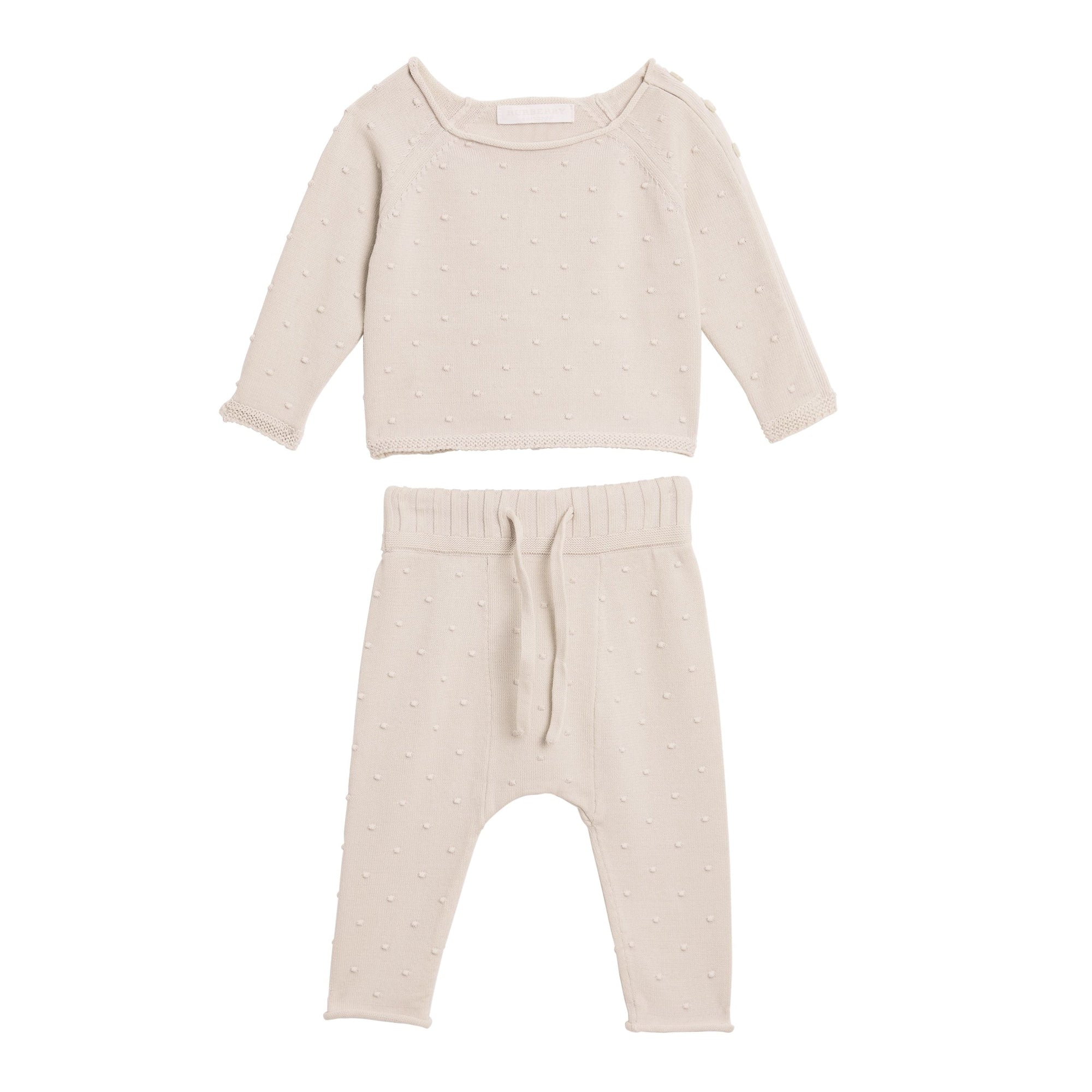 Coffret cadeau deux pièces pour bébé en coton à pompons - Stone