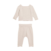 Coffret cadeau deux pièces pour bébé en coton à pompons - Stone