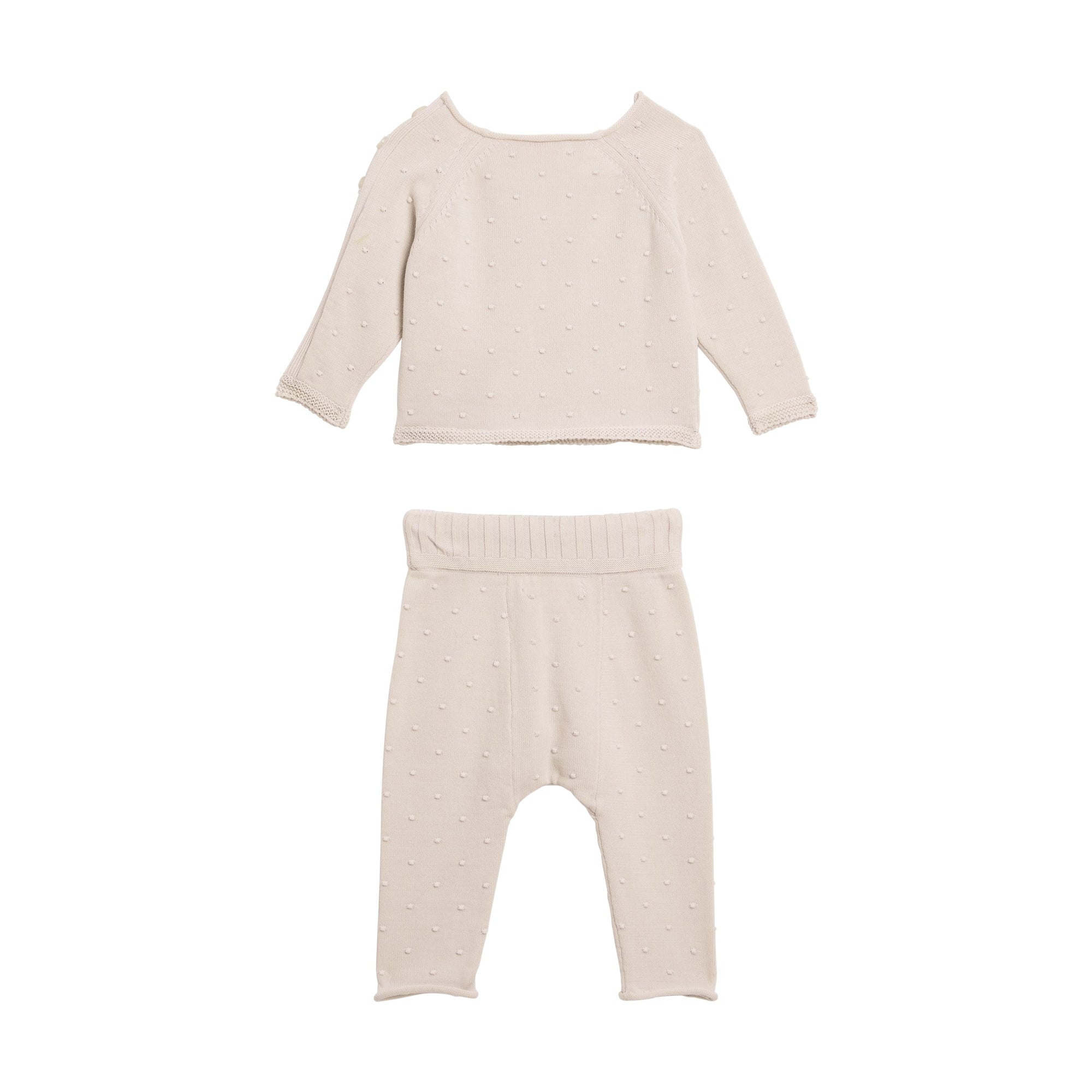 Coffret cadeau deux pièces pour bébé en coton à pompons - Stone