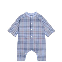 Combinaison en coton check à plastron - Dusty Blue