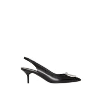 Escarpins à talon ouvert The D-ring en cuir - Black & Nickel
