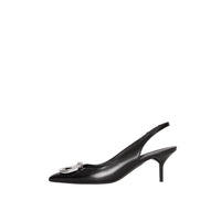 Escarpins à talon ouvert The D-ring en cuir - Black & Nickel