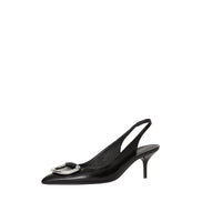 Escarpins à talon ouvert The D-ring en cuir - Black & Nickel