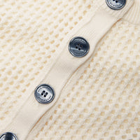 Cardigan à col ras du cou en coton à maille ajourée - Ivory