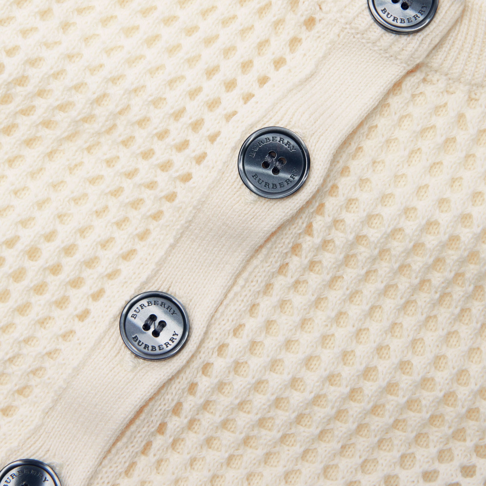 Cardigan à col ras du cou en coton à maille ajourée - Ivory
