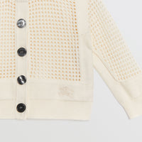 Cardigan à col ras du cou en coton à maille ajourée - Ivory