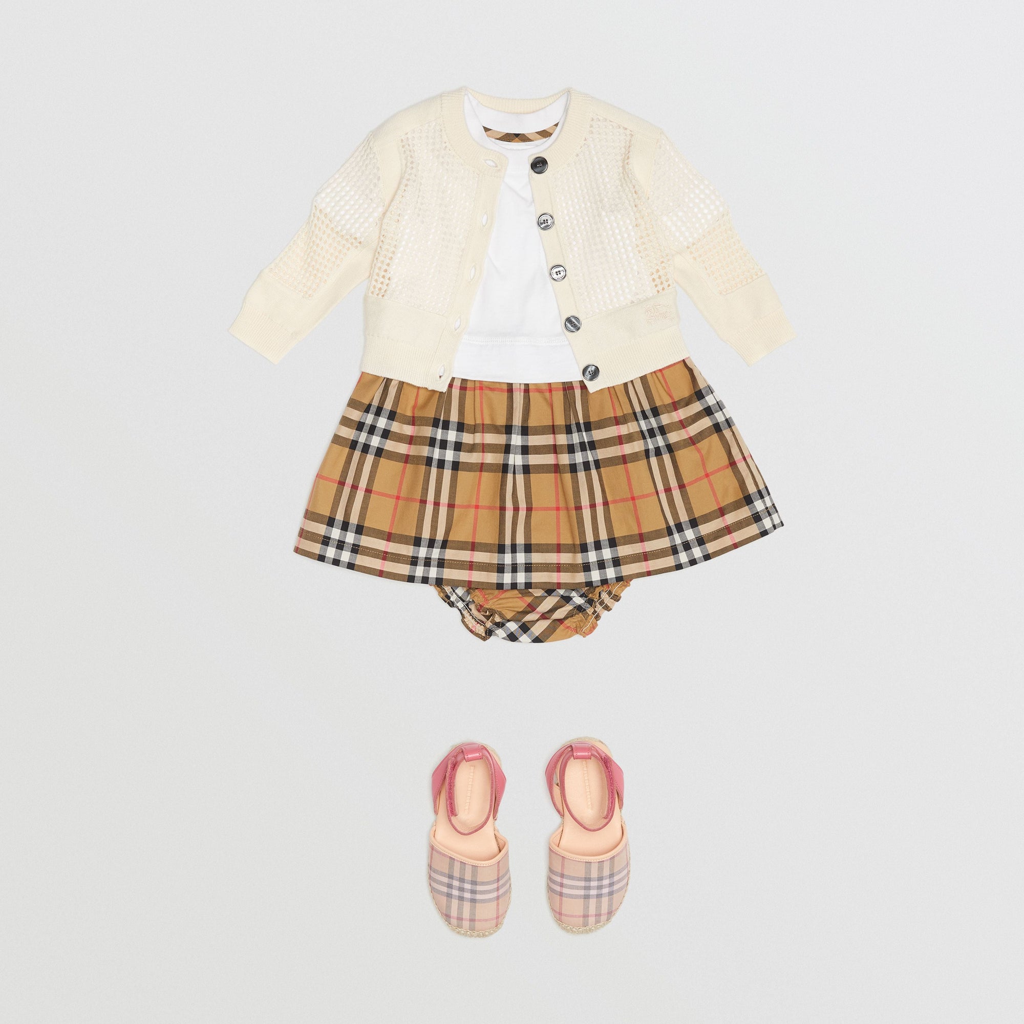 Cardigan à col ras du cou en coton à maille ajourée - Ivory