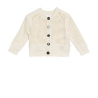 Cardigan à col ras du cou en coton à maille ajourée - Ivory