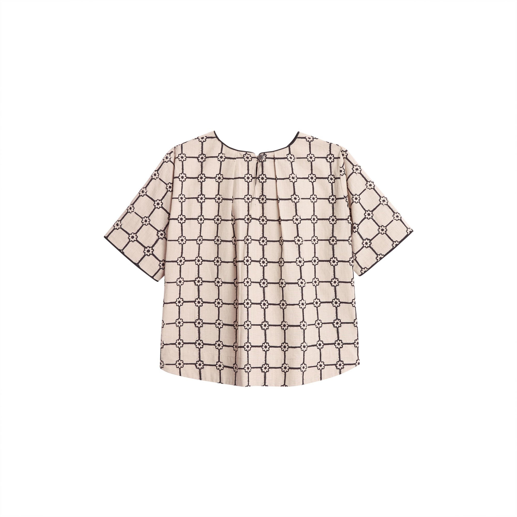 Haut en coton avec imprimé floral et passepoil - Stone
