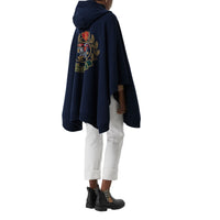 Cape à capuche en laine mélangée avec écusson en jacquard - Navy