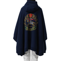 Cape à capuche en laine mélangée avec écusson en jacquard - Navy