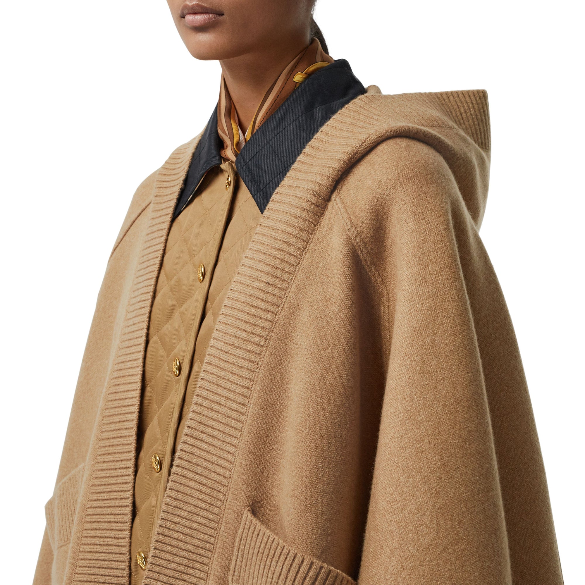Cape à capuche en laine mélangée avec écusson en jacquard - Rusty Camel