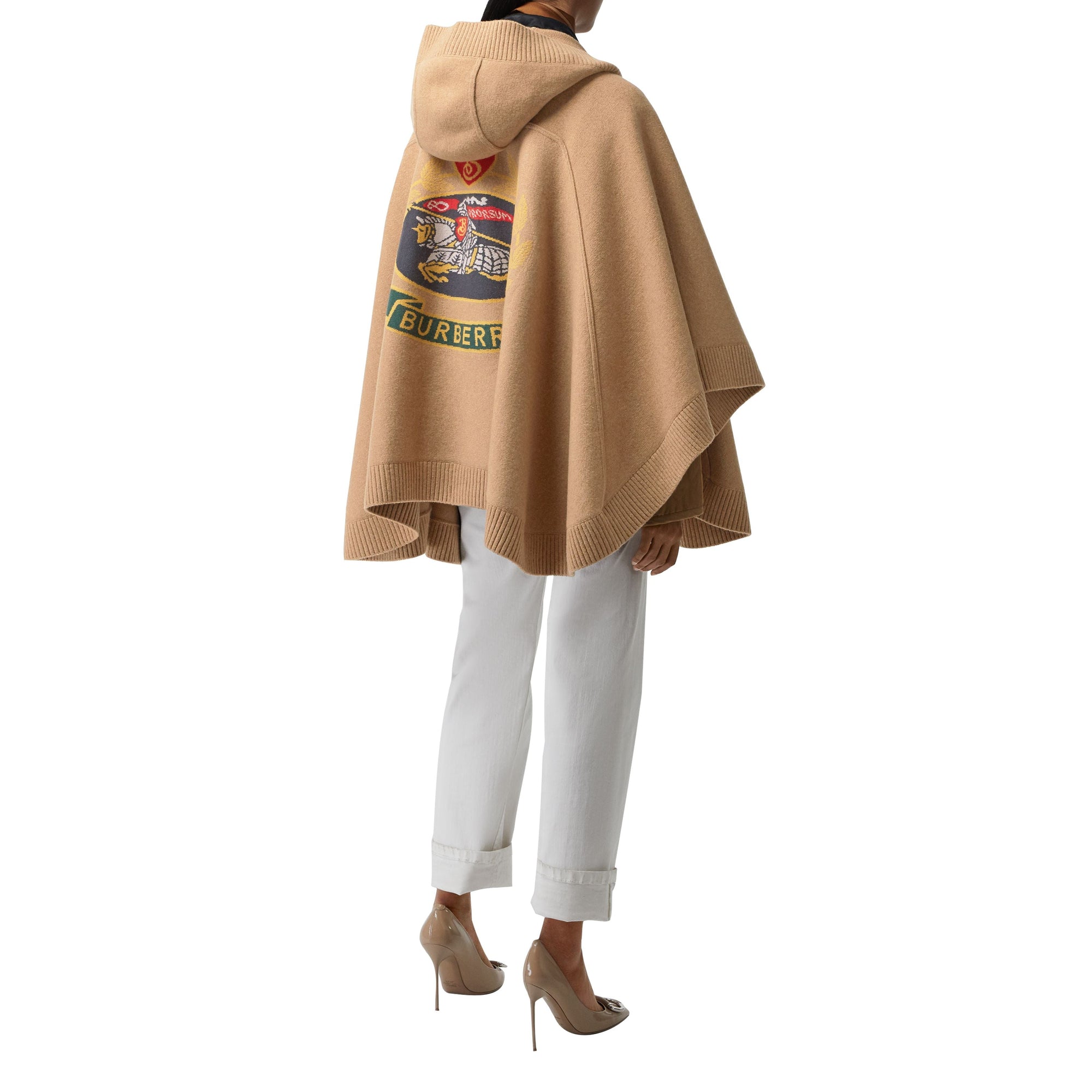 Cape à capuche en laine mélangée avec écusson en jacquard - Rusty Camel