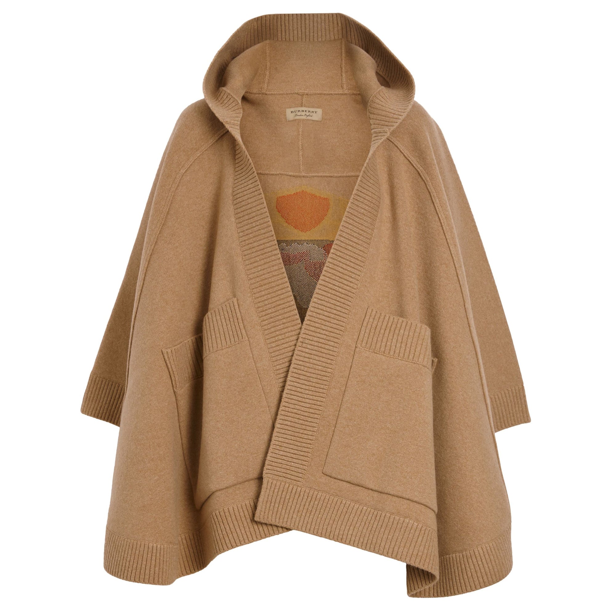 Cape à capuche en laine mélangée avec écusson en jacquard - Rusty Camel