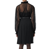Chemisier oversize à col lavallière en tulle floqué à pois - Black