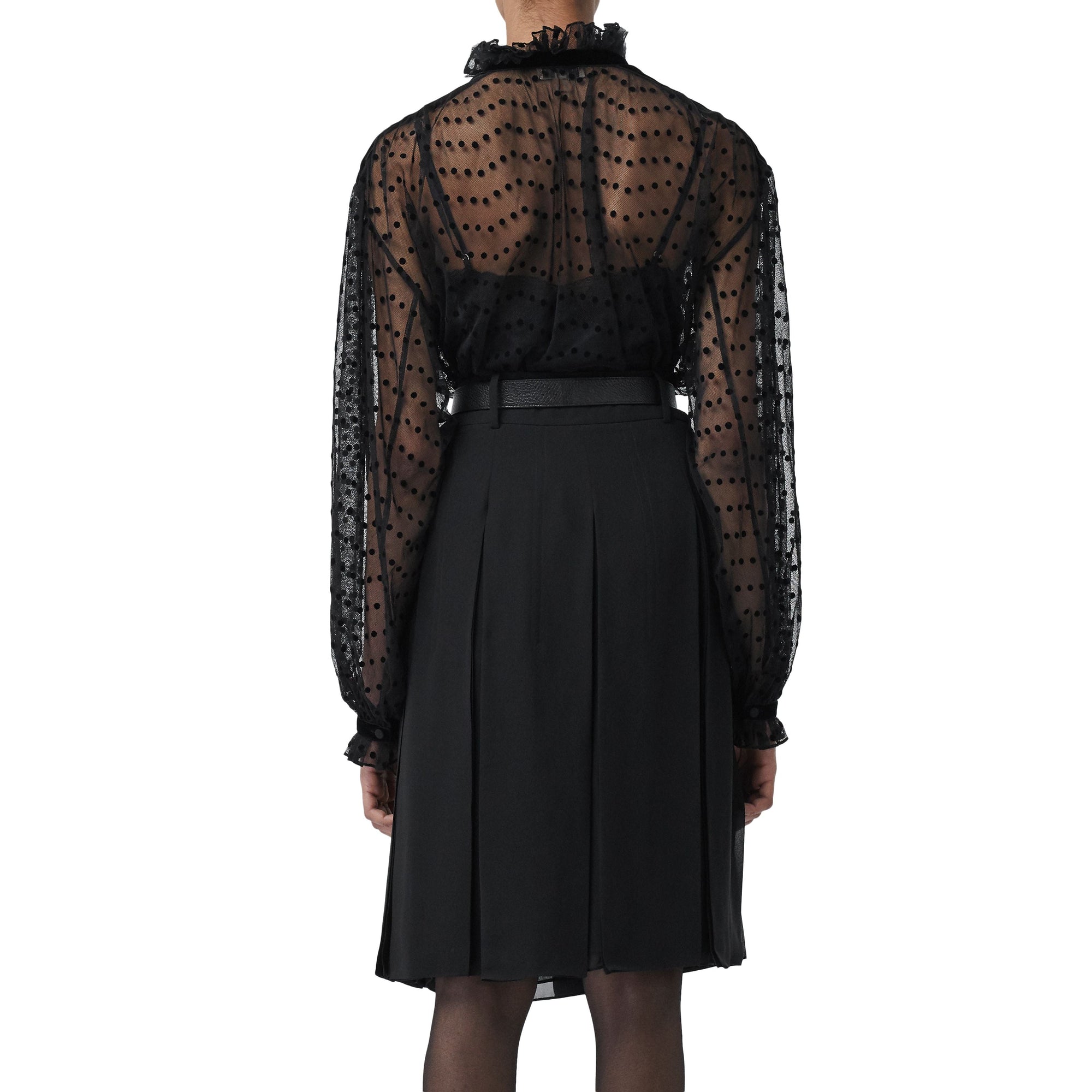 Chemisier oversize à col lavallière en tulle floqué à pois - Black