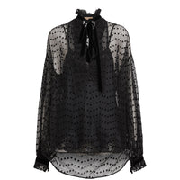 Chemisier oversize à col lavallière en tulle floqué à pois - Black
