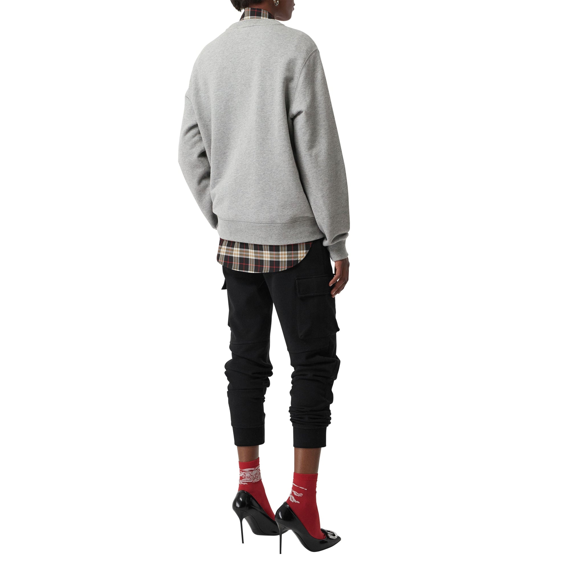 Sweat-shirt en coton avec emblème du Cavalier à damier - Pale Grey Melange