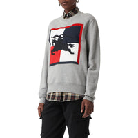 Sweat-shirt en coton avec emblème du Cavalier à damier - Pale Grey Melange