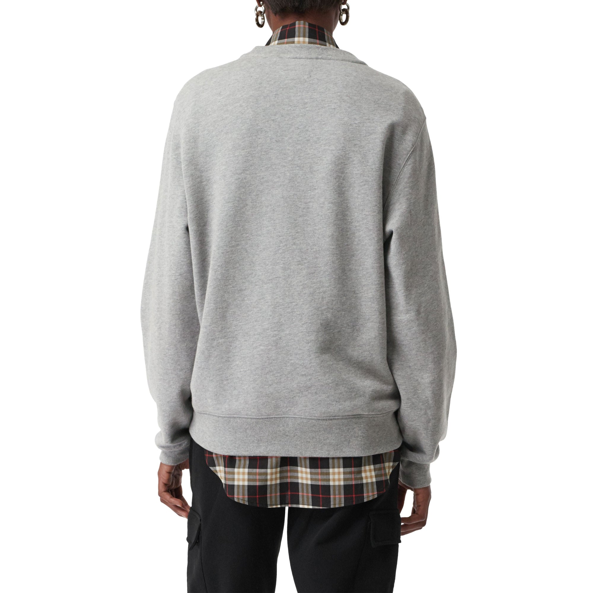 Sweat-shirt en coton avec emblème du Cavalier à damier - Pale Grey Melange