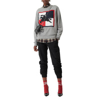 Sweat-shirt en coton avec emblème du Cavalier à damier - Pale Grey Melange