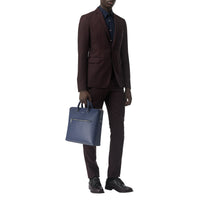 Grand attaché-case en cuir texturé - Navy