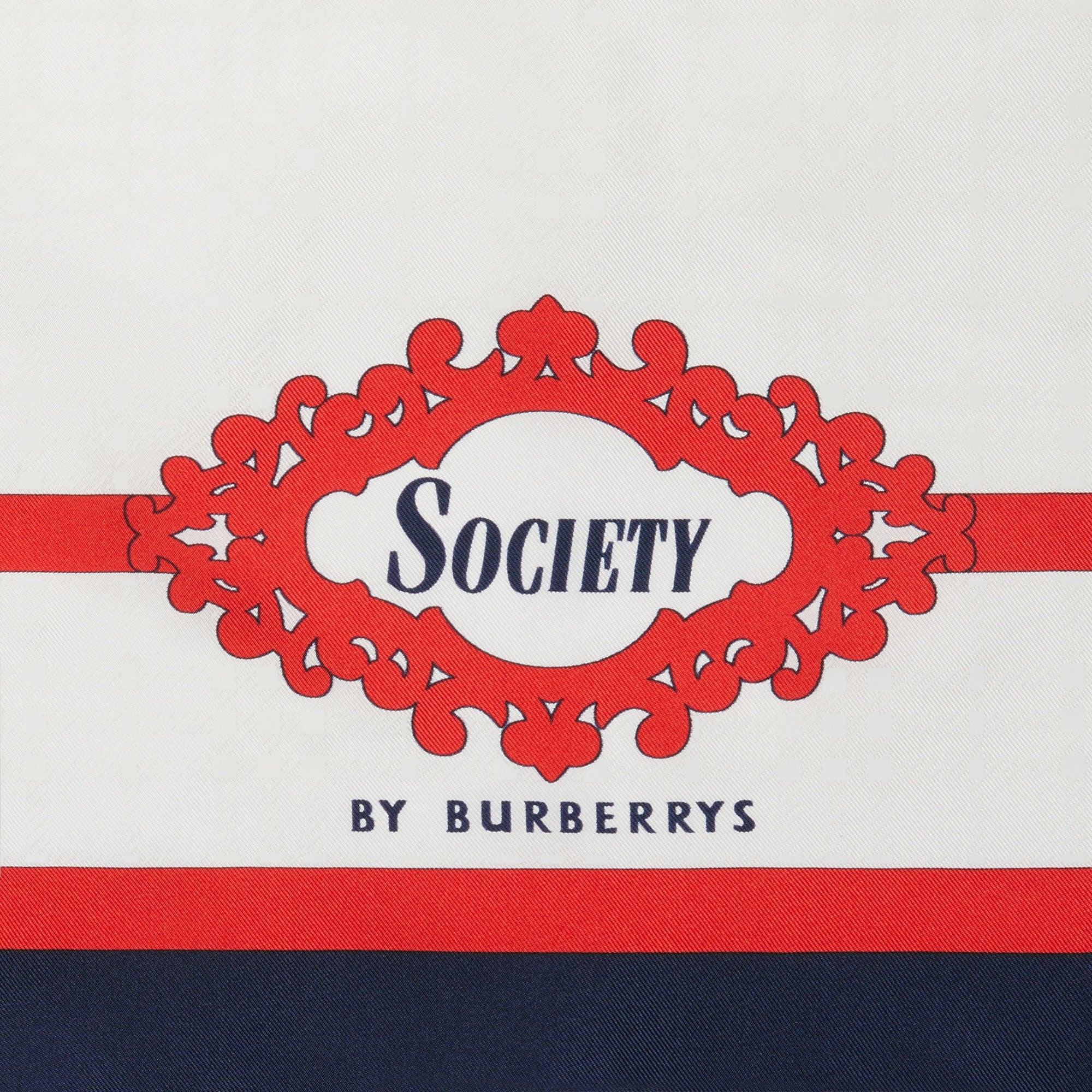 Petit carré de soie à imprimé d'archive « Society » revisité - Navy