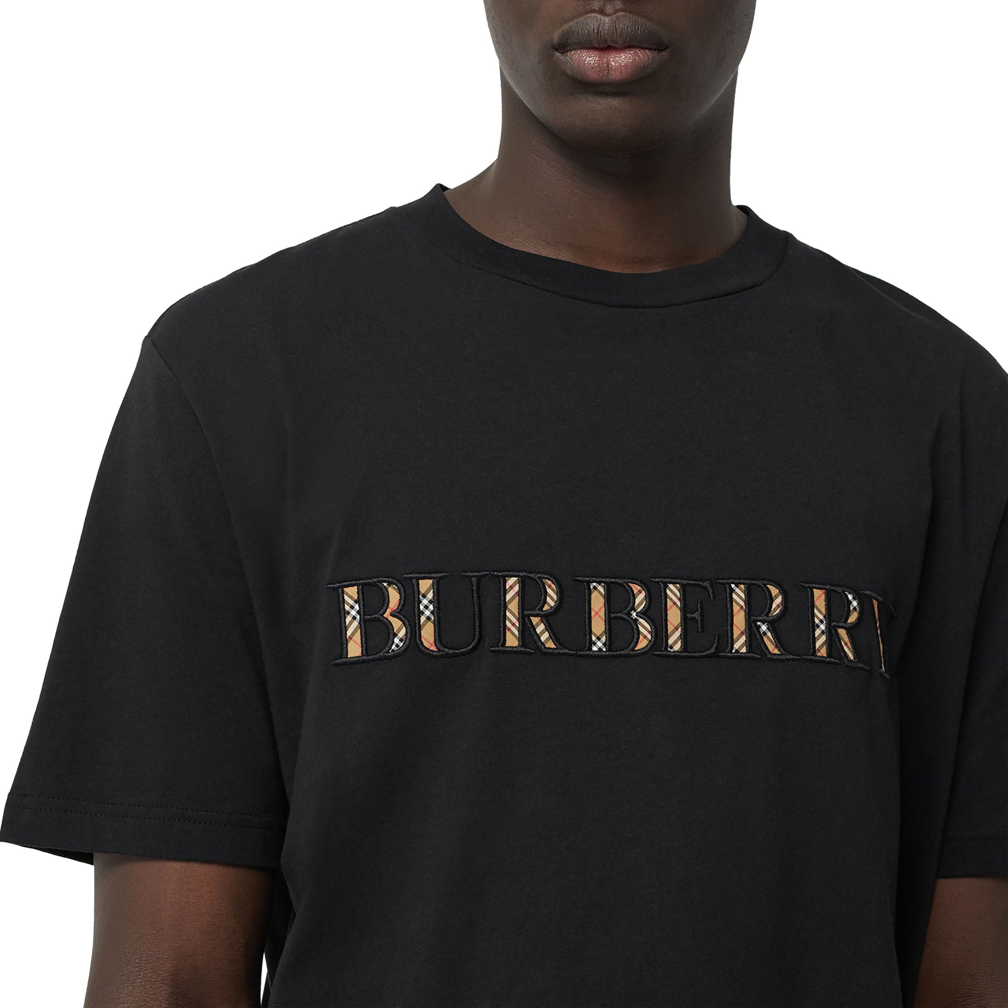 T-shirt en coton avec logo à motif check - Black