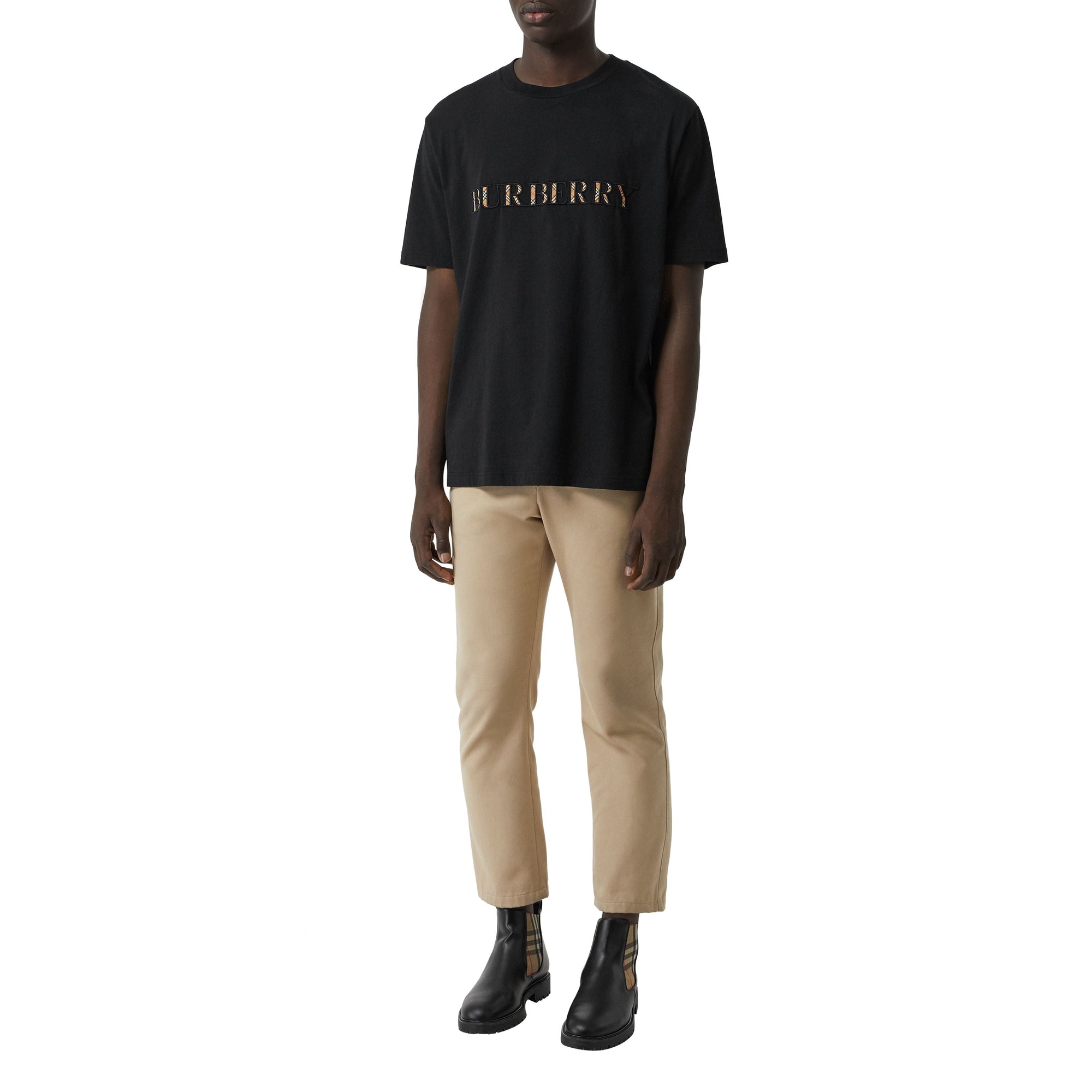 T-shirt en coton avec logo à motif check - Black