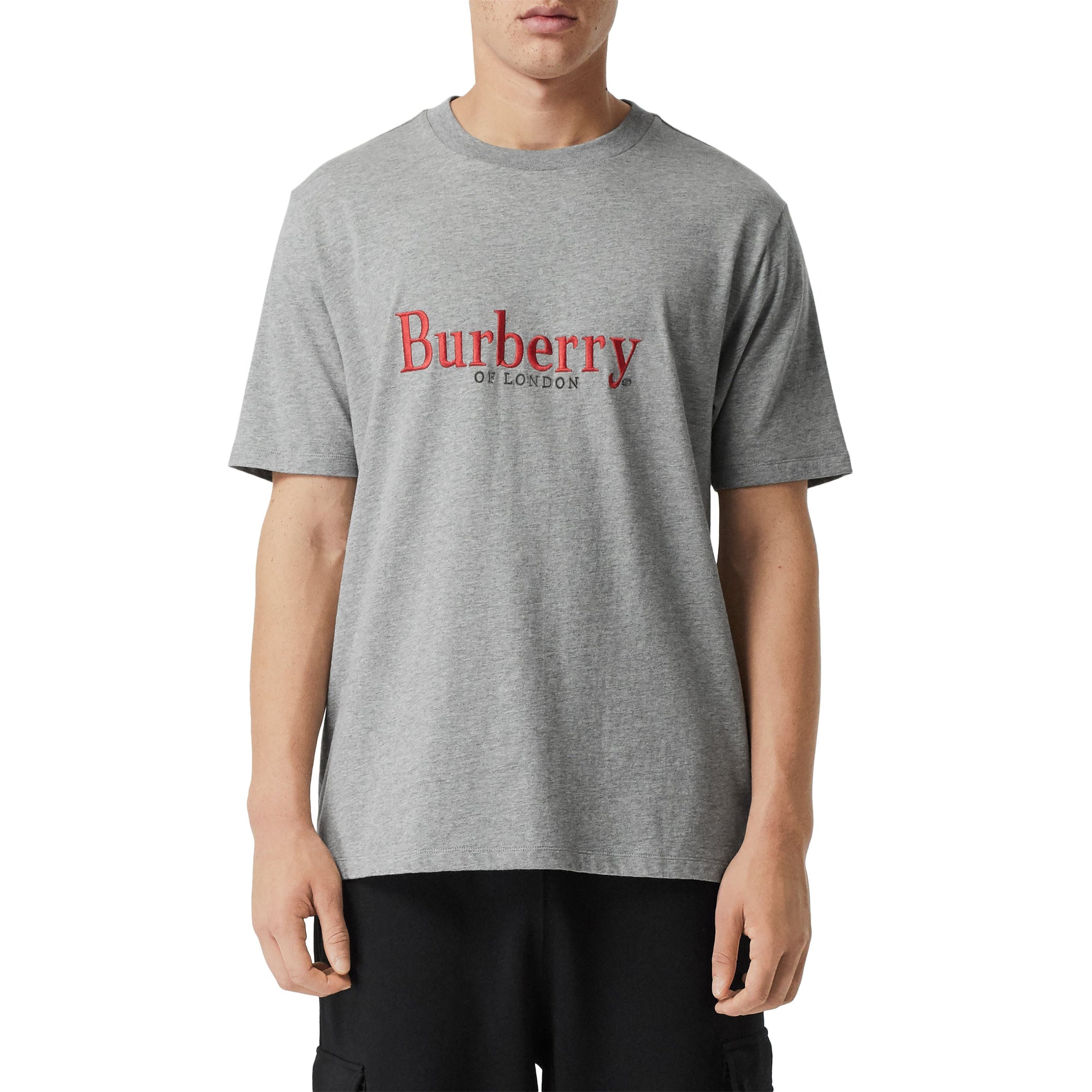 T-shirt en coton avec logo d'archive brodé - Pale Grey Melange