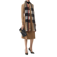 Écharpe en laine et cachemire à motif check avec franges - Camel