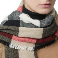 Écharpe en laine et cachemire à motif check avec franges - Camel