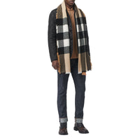 Écharpe en laine et cachemire à motif check avec franges - Camel