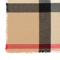 Écharpe en laine et cachemire à motif check avec franges - Camel