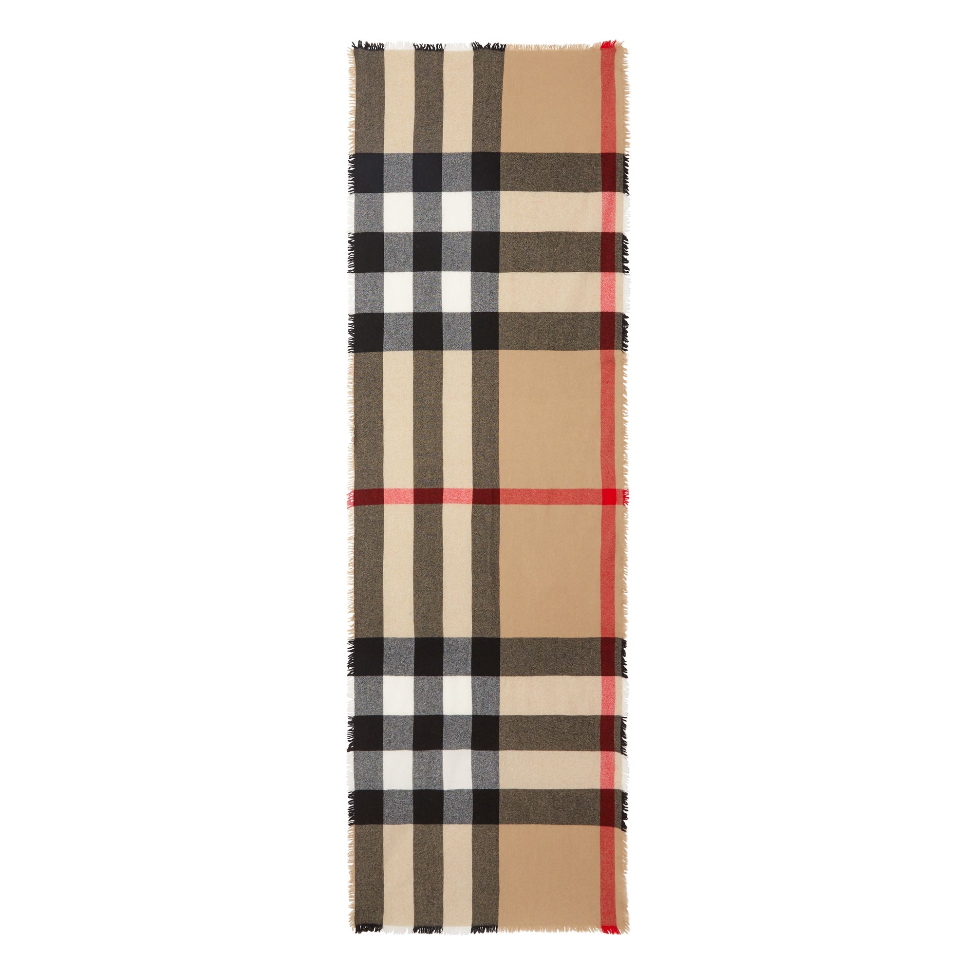 Écharpe en laine et cachemire à motif check avec franges - Camel
