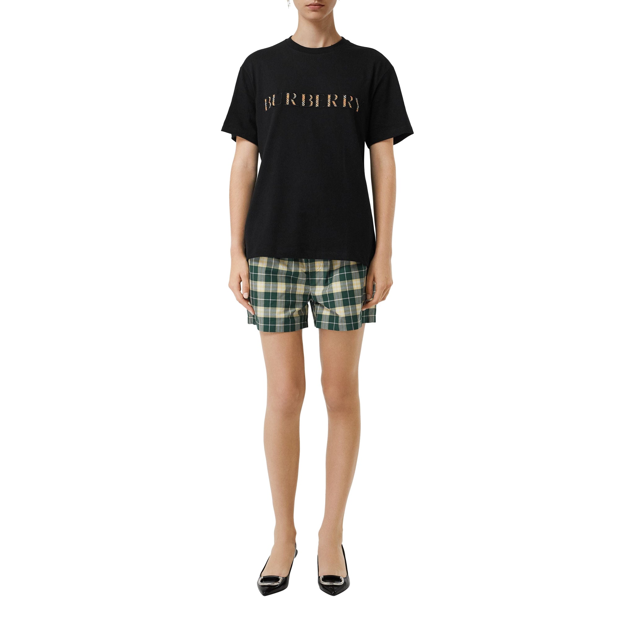 T-shirt en coton avec logo à motif check - Black