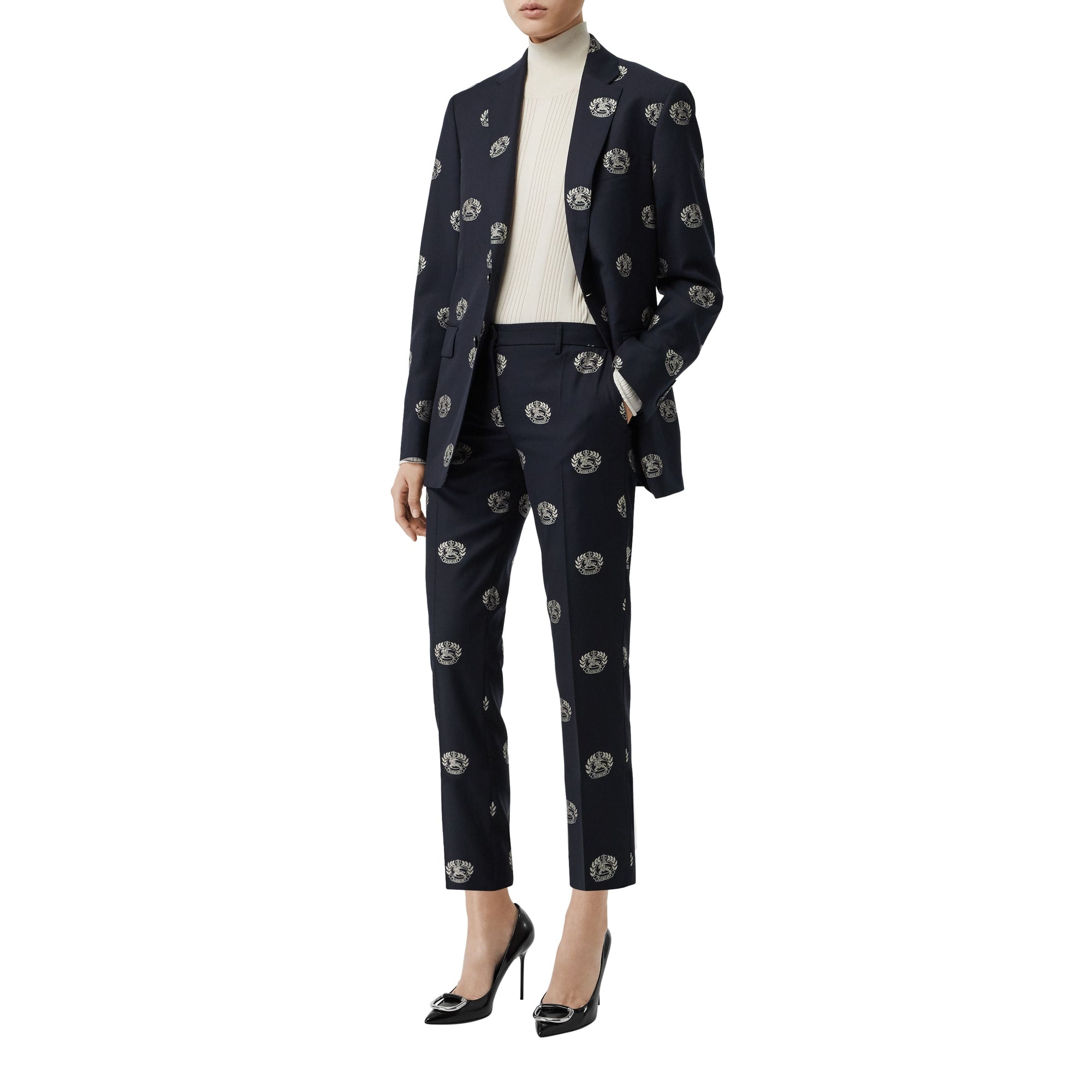 Pantalon tailleur 7/8 en laine avec écusson - Midnight Blue
