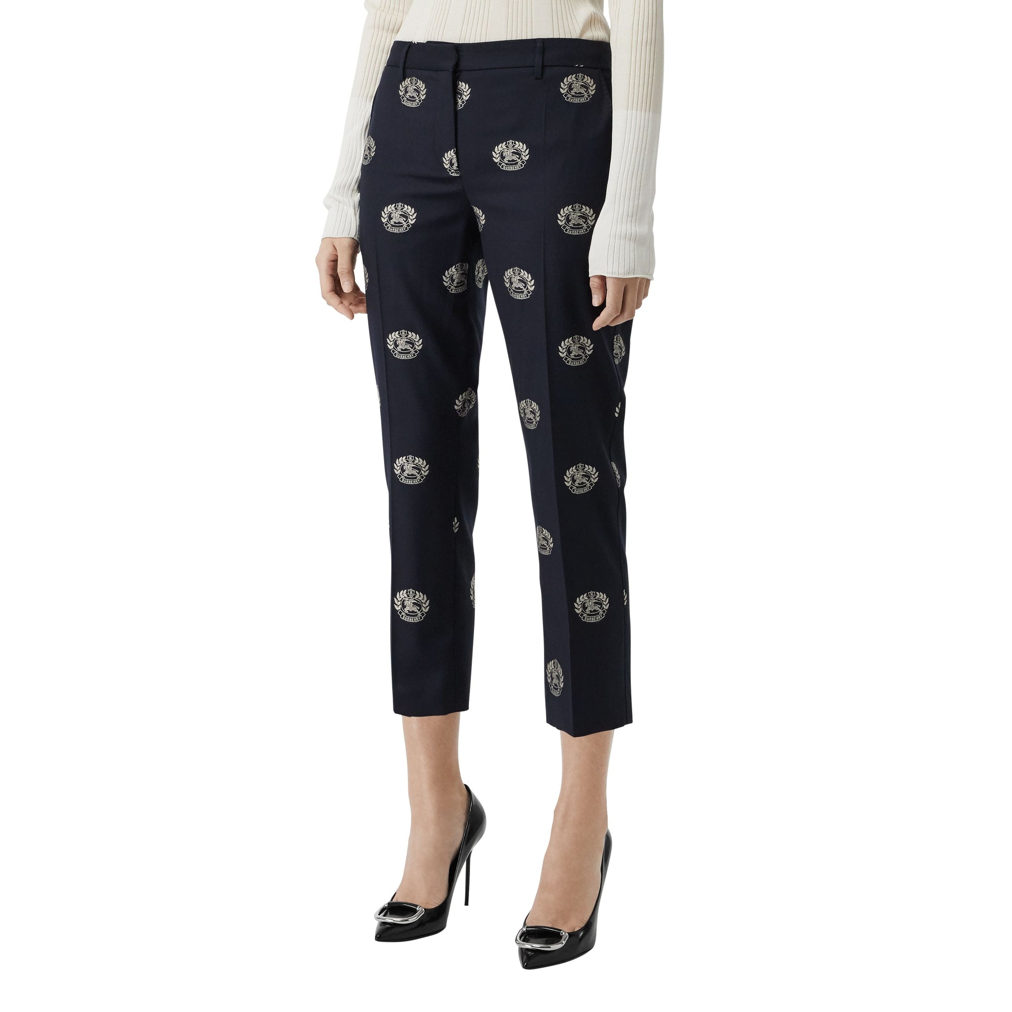 Pantalon tailleur 7/8 en laine avec écusson - Midnight Blue