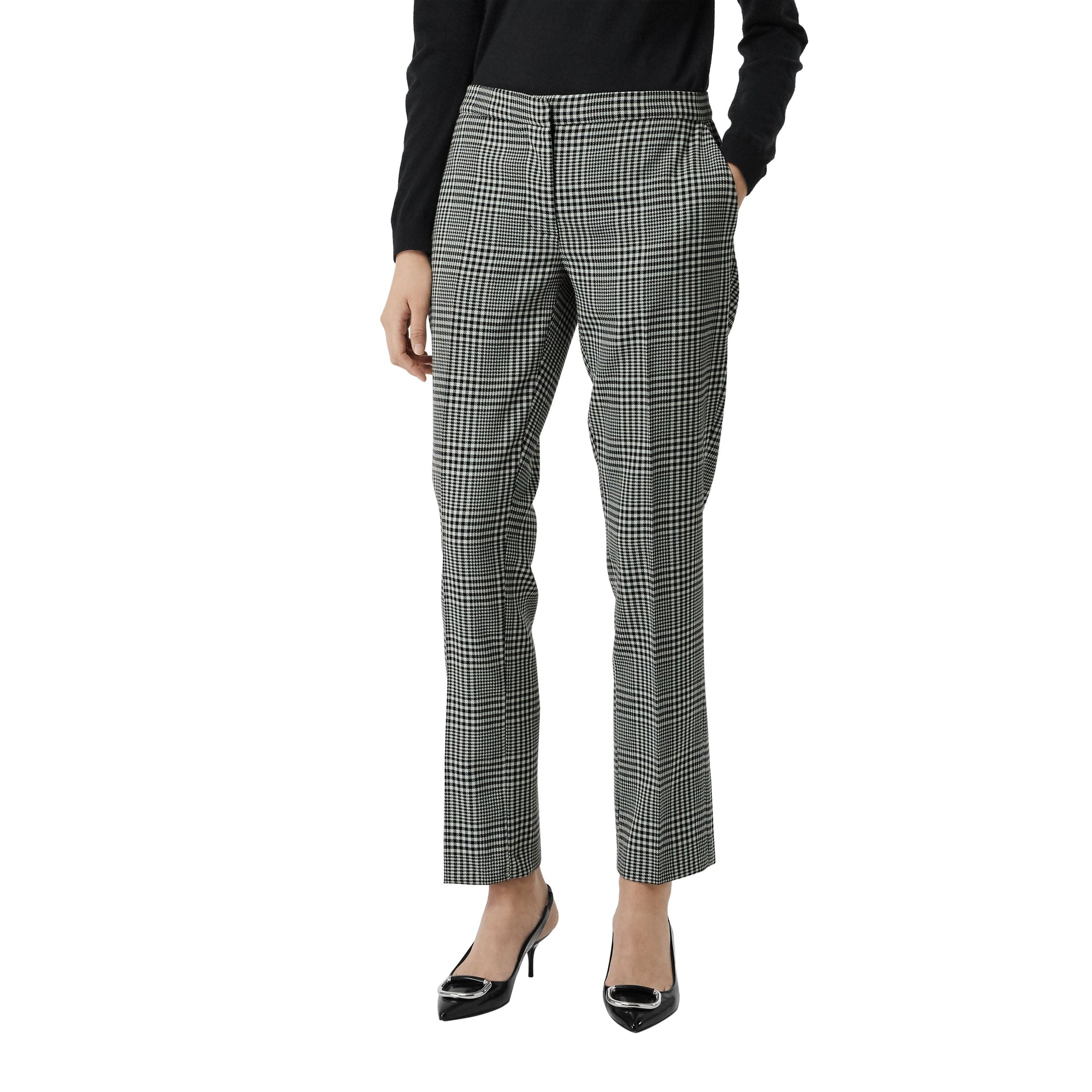 Pantalon droit en laine à motif check Prince de Galles - Mist Green
