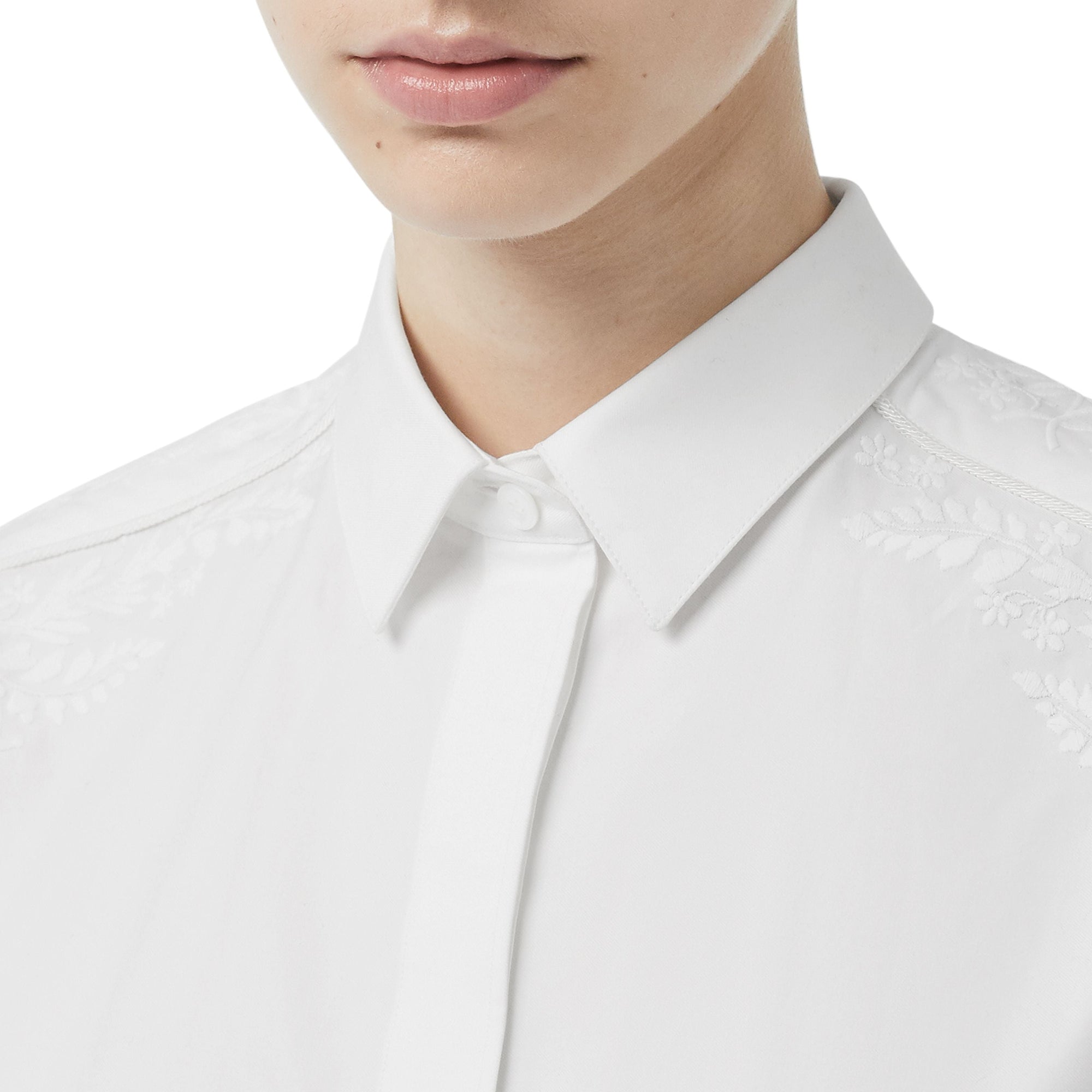 Chemise habillée en coton à motif floral brodé - White