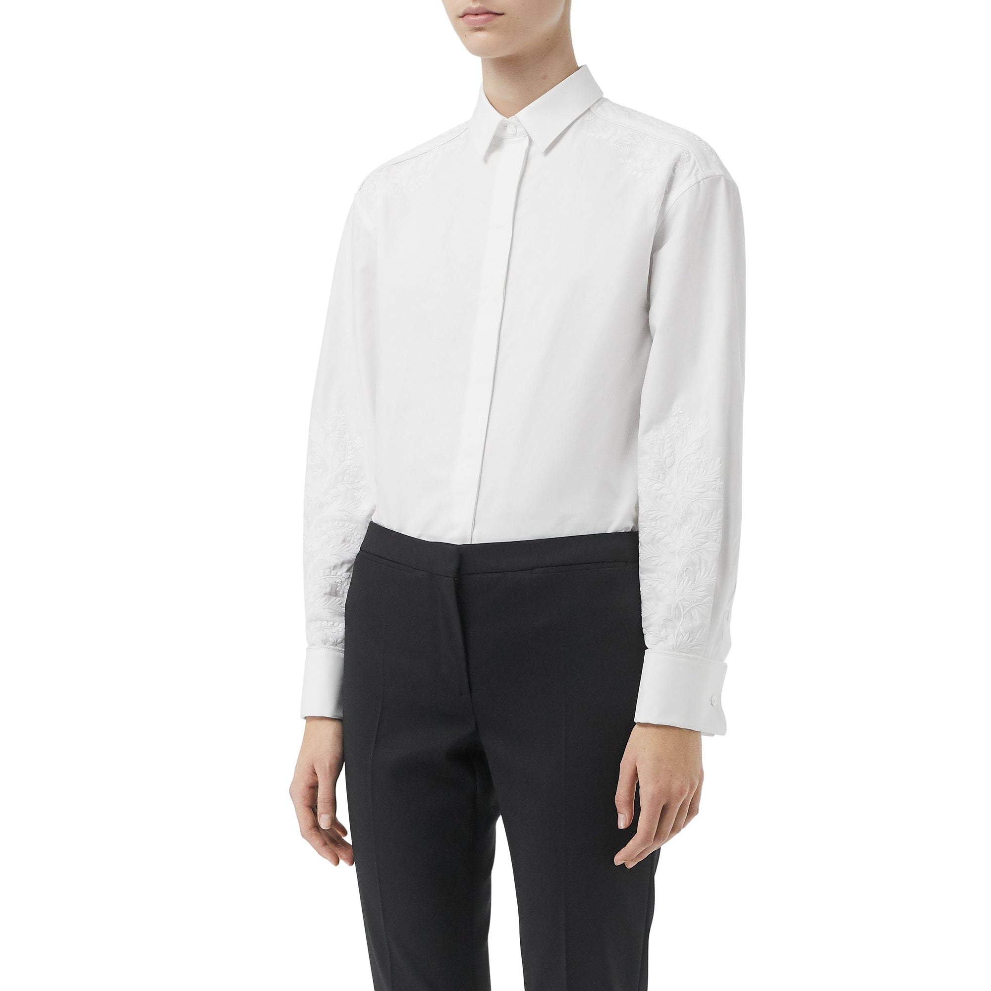 Chemise habillée en coton à motif floral brodé - White