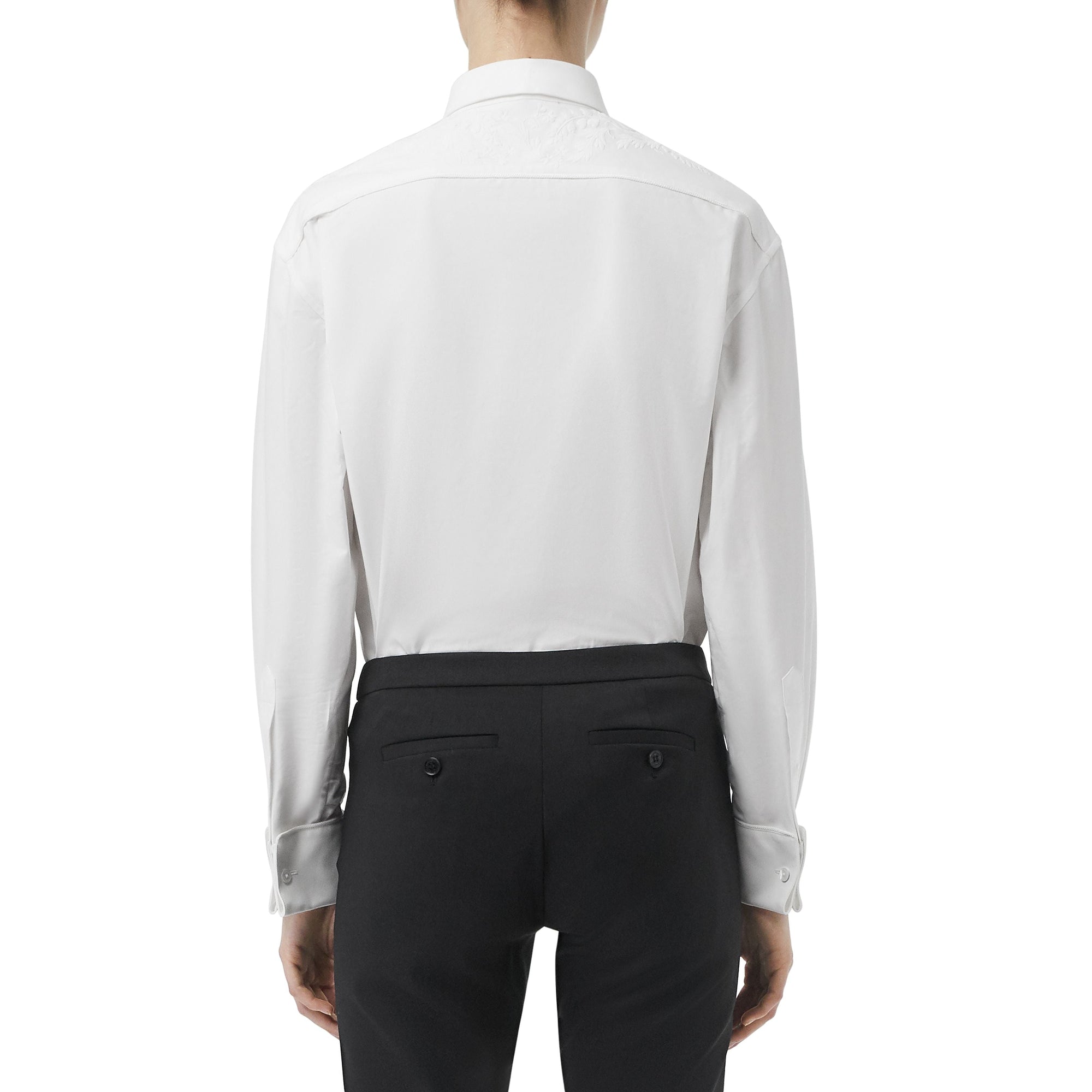 Chemise habillée en coton à motif floral brodé - White