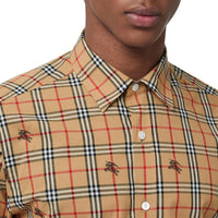 Chemise en coton à motif check et emblèmes du Cavalier - Camel