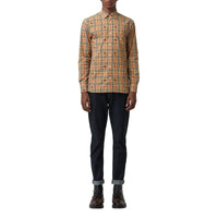 Chemise en coton à motif check et emblèmes du Cavalier - Camel