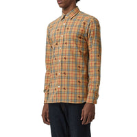 Chemise en coton à motif check et emblèmes du Cavalier - Camel
