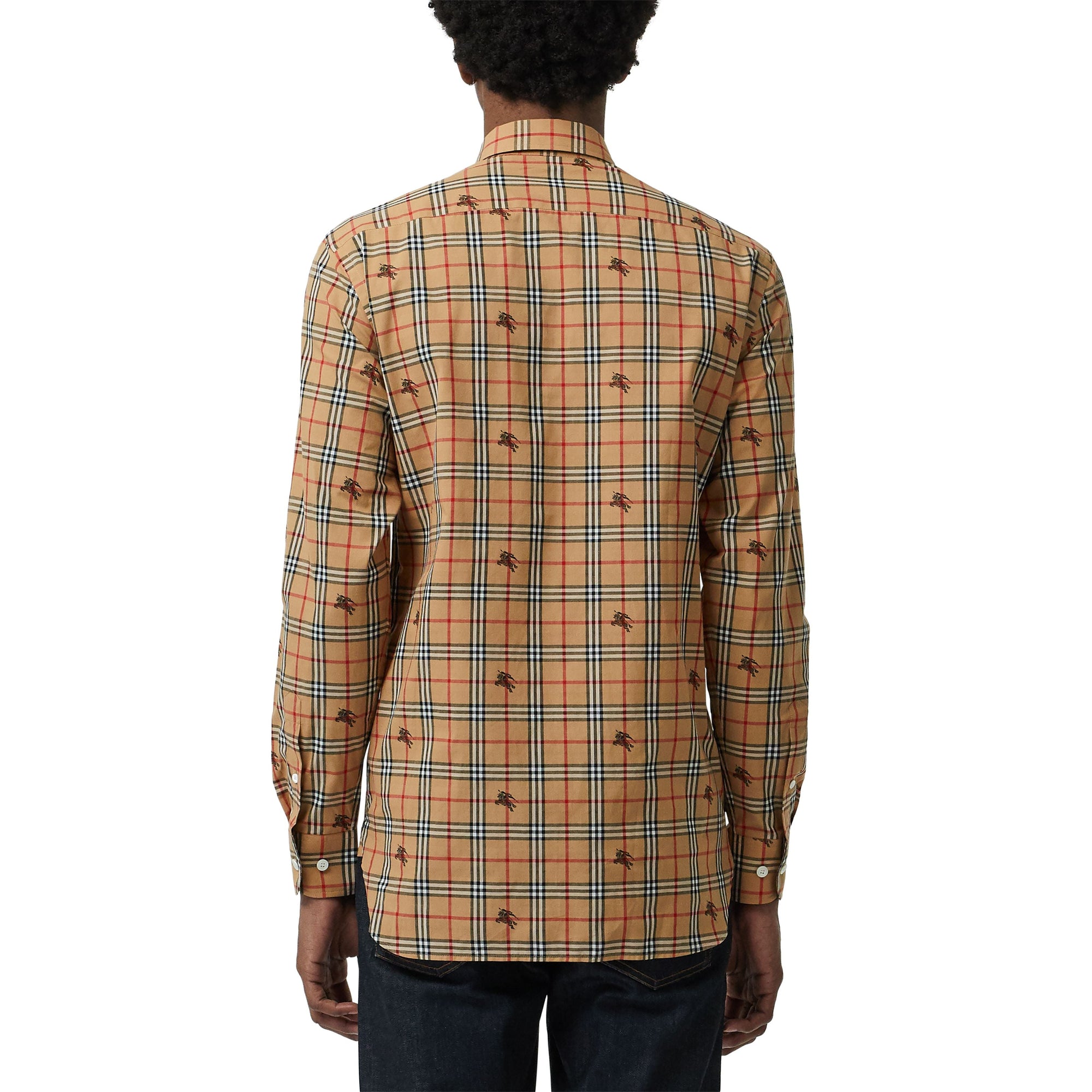 Chemise en coton à motif check et emblèmes du Cavalier - Camel