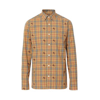 Chemise en coton à motif check et emblèmes du Cavalier - Camel