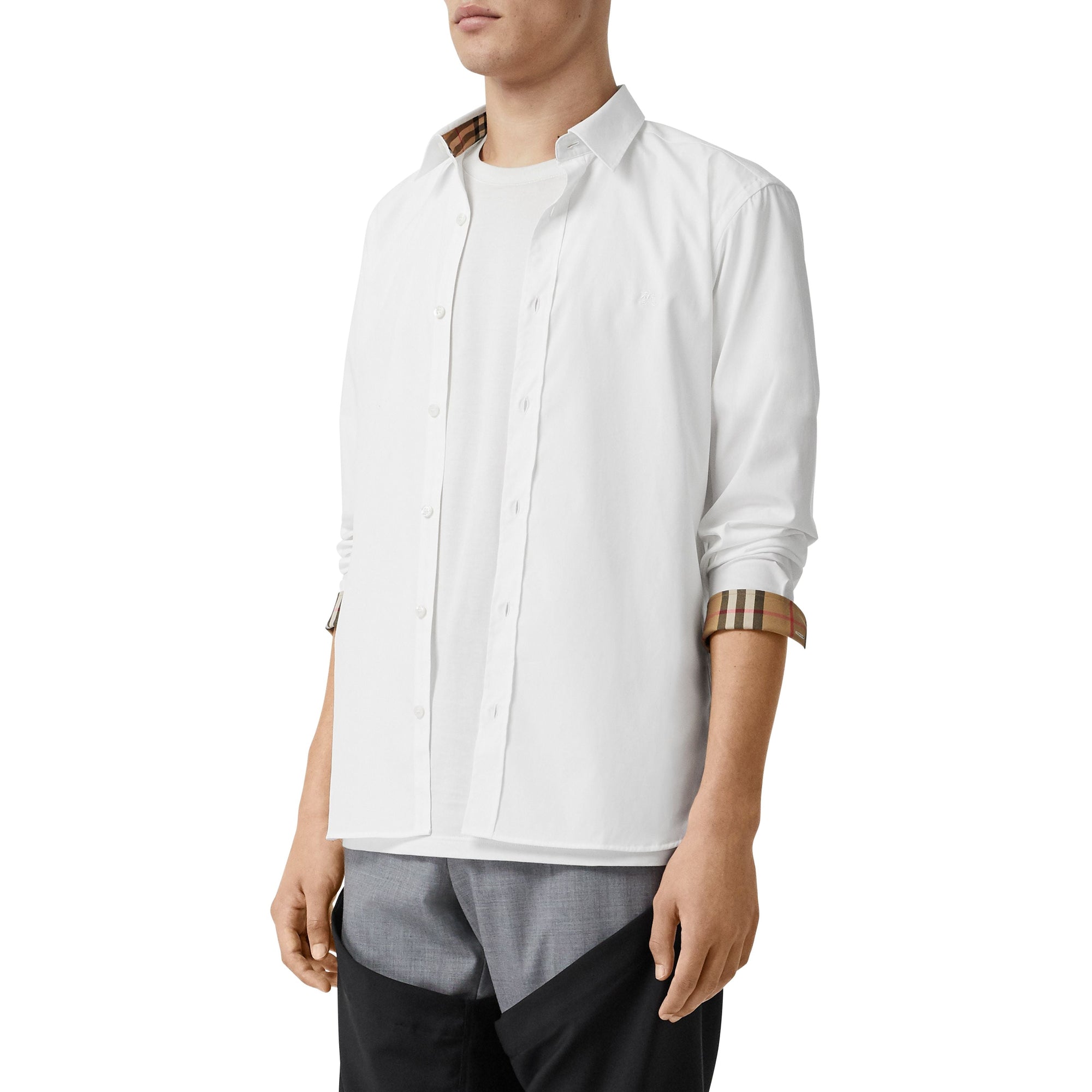 Chemise en popeline de coton extensible - White
