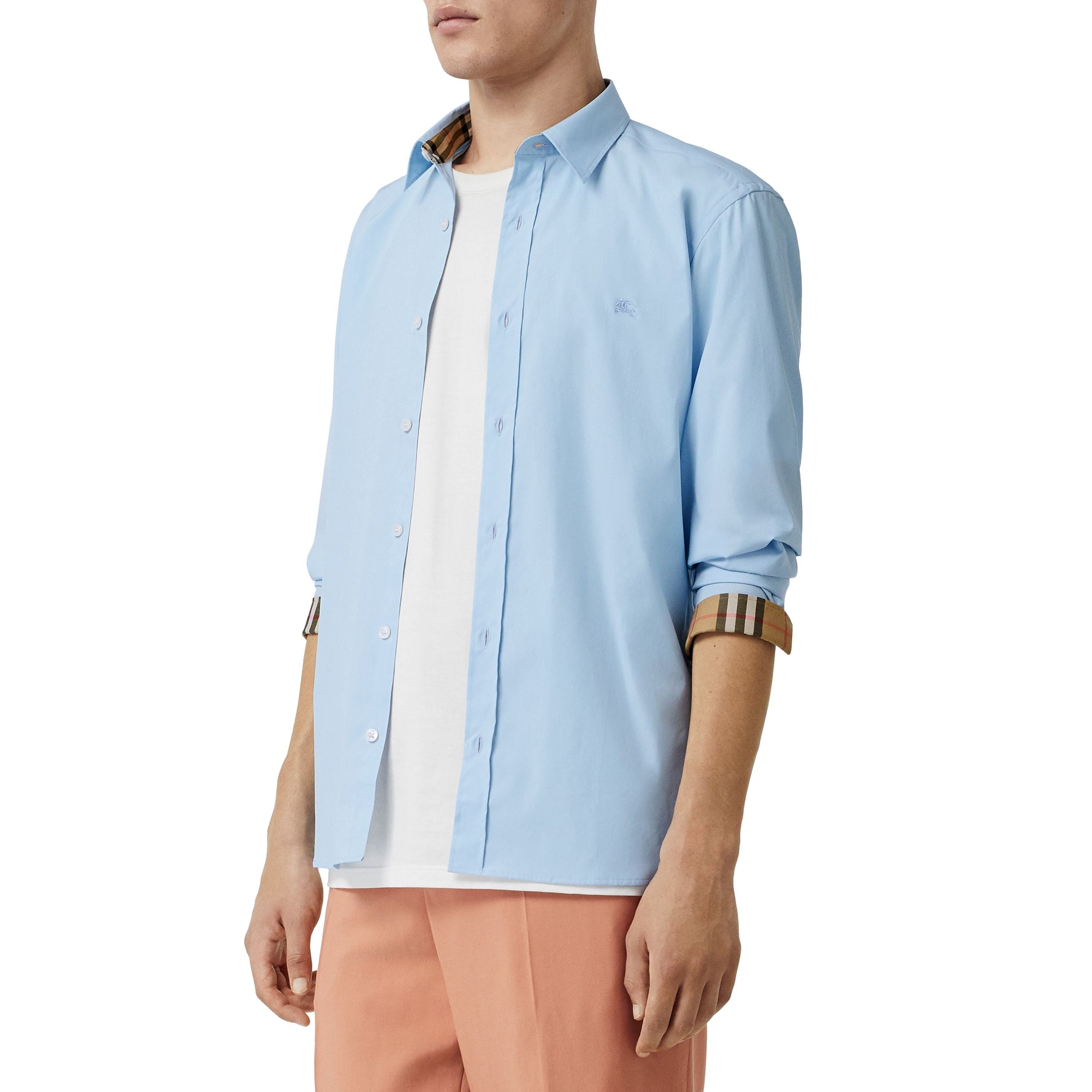 Chemise en popeline de coton extensible - Pale Blue