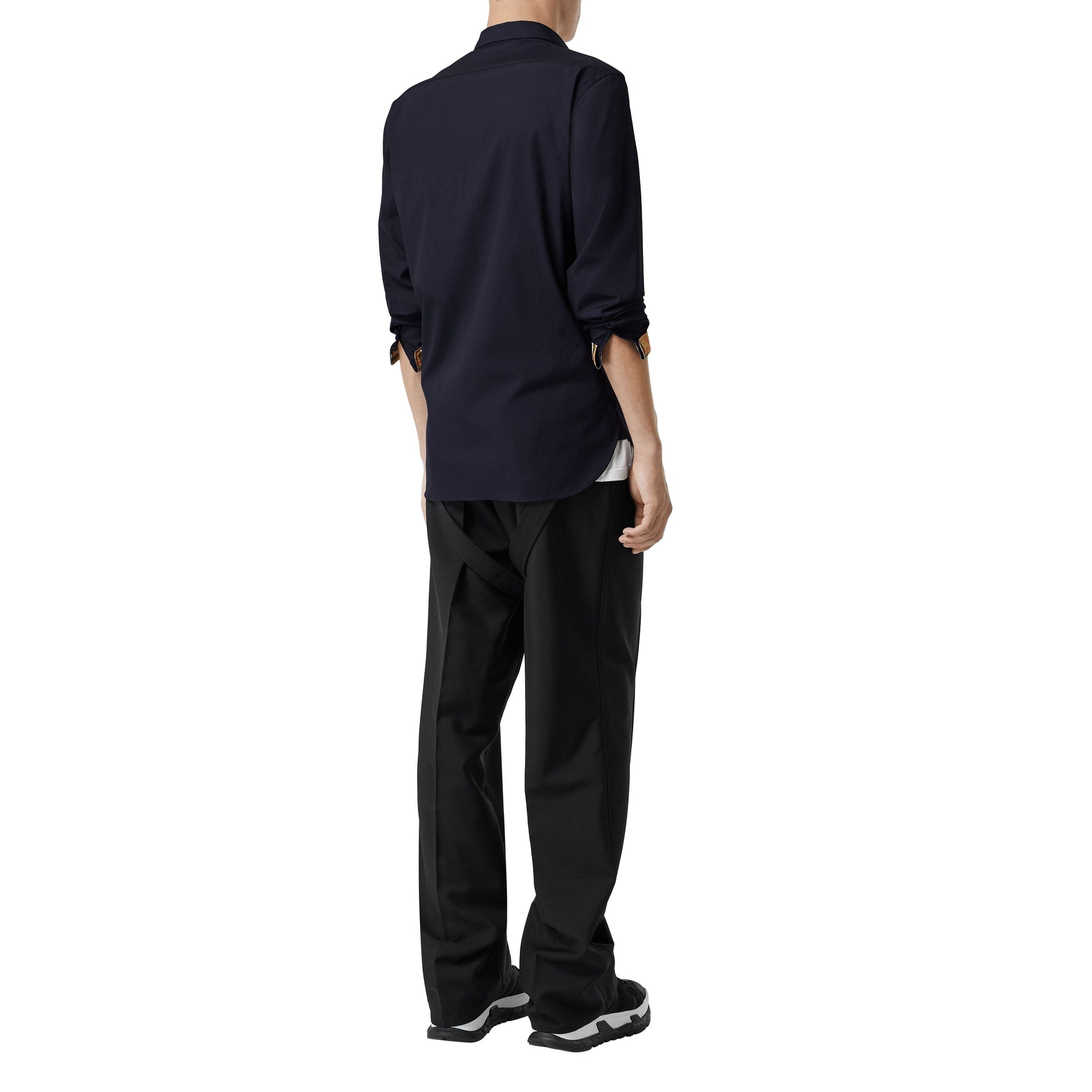 Chemise en coton extensible avec bouton de couleur différente - Navy